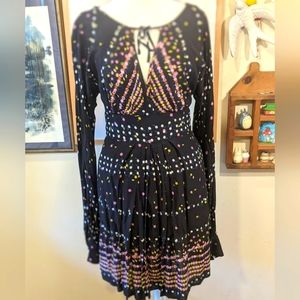 Free People Womens Coryn A-Line Mini Dress SIZE 4 keyhole open back dot lined